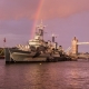 HMS Belfast sits regally on the Thames by Tower Bridge